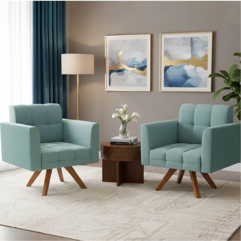 Poltrona Sala Decorativa Kit 2 Elisa Giratória Castanho Mm30 Cotelê Ext/veludo Menta D03 - D’Rossi