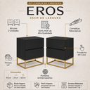 Ver imagem 3 de Kit 2 Mesas de Cabeceira 45cm Eros Preta 2 Gavetas com Corrediças Telescopicas e Pés de Ferro