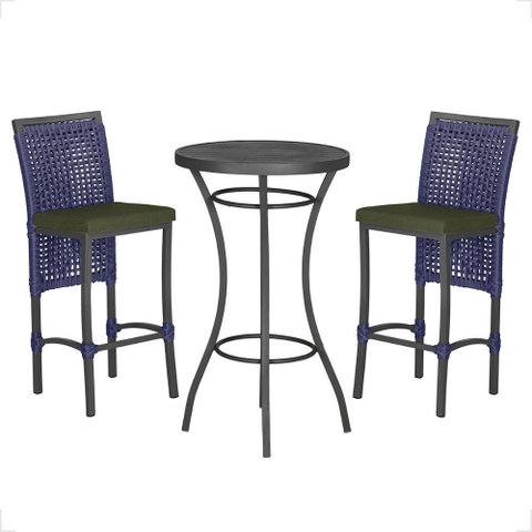 Mesa Bistro e 2 Banquetas Roma Preta Corda Náutica 13 Trama Original