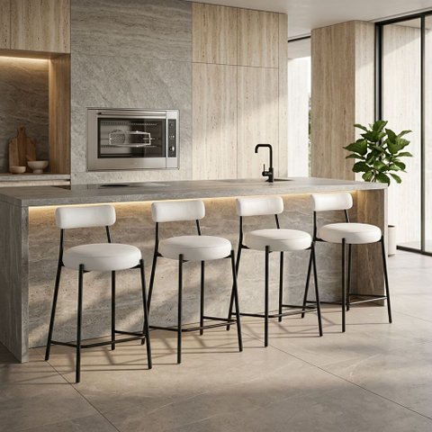 Banqueta Cozinha Média com Encosto Industrial Preto Kit 4 Londres PU D03 - D'Rossi