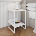 Ver imagem 1 de Mesa Cabeceira Industrial Lateral de Cama Branca Tókio Base Ferro Branco
