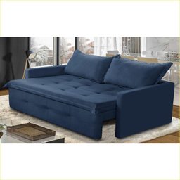 Sofá sem Caixa Retrátil e Reclinável 1,65m com Molas Maira Suede Azul Rover & Beato - 1