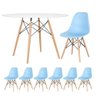 Mesa Redonda Eames 120cm Branco + 6 Cadeiras Azul Claro - 1