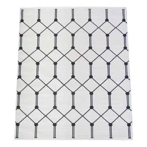 Tapete Grid Branco com Preto Geométrico para Sala e Quarto 100x150cm