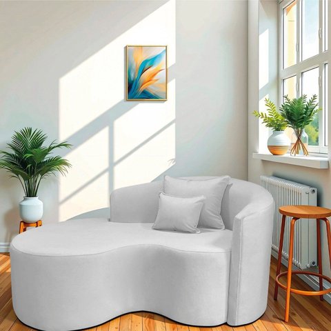 Recamier Curvo Orgânico 150cm 2 Lugares Lado Esquerdo para Sala de Estar Bouclé Londres Branco