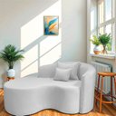 Ver imagem 1 de Recamier Curvo Orgânico 150cm 2 Lugares Lado Esquerdo para Sala de Estar Bouclé Londres Branco