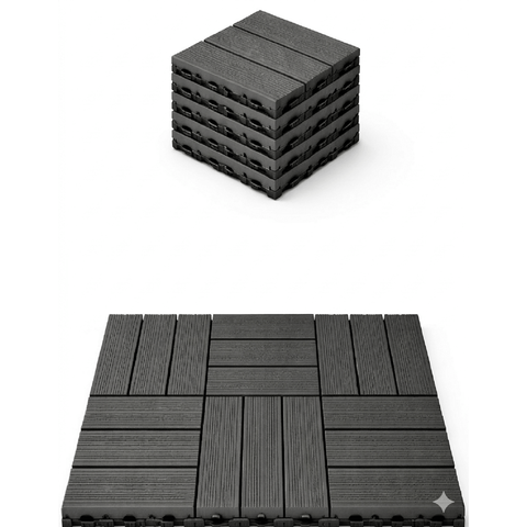 Kit 12 Peças Deck Modular Plástico 30x30 Quintal Piscina Box Cinza Frisado