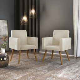 2 Poltronas Cadeiras para Escritório – Balaqui Decor Cor:Bege - 1