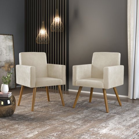 2 Poltronas Cadeiras para Escritório – Balaqui Decor Cor:Bege