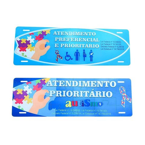 Kit 2 Placas de Sinalização em Mdf Atendimento Prioritário para Autistas