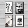 Kit 4 Quadros Moda Marcas Famosas 45x34cm - com vidro:Madeira branca - 1