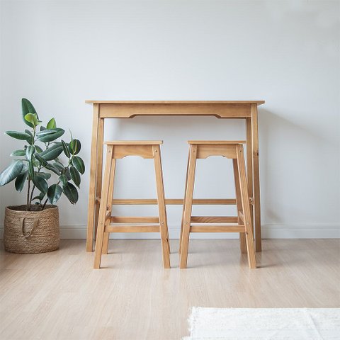 Conjunto Mesa Bancada com 2 Banquetas Moema em Madeira Amêndoa