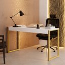 Ver imagem 1 de Mesa Escrivaninha Industrial Desk 90 Color Pés de Ferro Branco Dourado