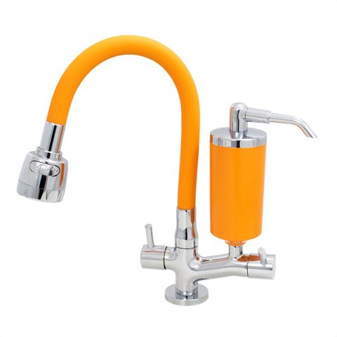 Torneira com Filtro Cozinha Mesa Gourmet Duplo Jato Laranja