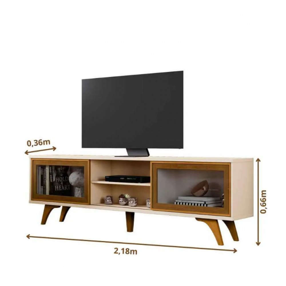 Rack para Tv 70 2 Portas de Correr Vitrum com Pés Madeira Maciça ...