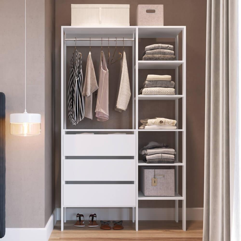 Estante Closet com 3 Gavetas e 5 Nichos - Branco Menor preço em Estante Closet com 3 Gavetas e 5 Nichos - Branco