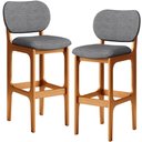 Ver imagem 1 de Kit 2 Banquetas Alta Bar Cozinha Sala Jantar Fixa Betta L02 Imbuia Linho Cinza Escuro - Lyam Decor