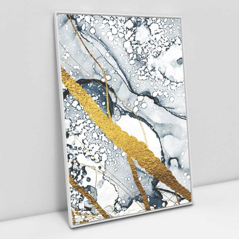Quadro Decorativo em Canvas Abstrato Mármore Delux TaColado Moldura Flutuante 4,5cm Branca 120 x 80c