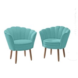 Kit 02 Poltronas Decorativas e Namoradeira Sofá Pétala Luxo Veludo Azul Turqueza Pés Palito - Visan  - 2