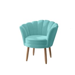 Kit 02 Poltronas Decorativas e Namoradeira Sofá Pétala Luxo Veludo Azul Turqueza Pés Palito - Visan  - 4