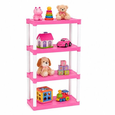 Estante Organizador Brinquedos Rosa Prateleira Infantil 4 Andares Quarto Bebe Multiuso Resistente Ca
