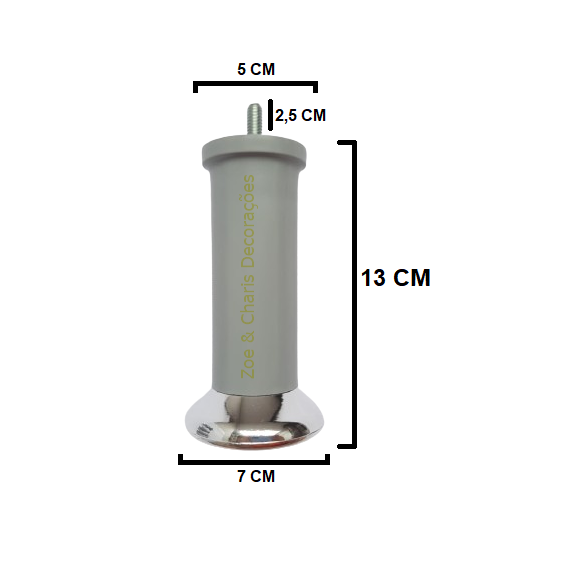 Kit 7 Pés Cama Box ou Baú Solteiro Varian Cinza C/ Base Metalizada 13cm Altura - 2