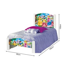 Cama Infantil Solteiro Princesas Adesivada com Grade de Proteção e Colchão - 4