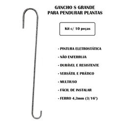Kit 10 Ganchos S Grande 70cm para Pendurar Plantas e Gaiolas - 3