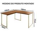 Ver imagem 4 de Mesa em L para Estudos e Trabalho com Pé de Ferro Max 150x150 cm - Freijó/Dourado
