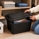 Ver imagem 5 de Caixa 15L Preta com Tampa Trava Organizador Empilhavel Brinquedos Roupas Sapatos Objetos