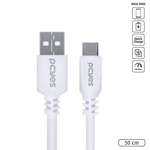 Cabo para Celular Smartphone Usb a 2.0 para Usb Tipo C 50 Cm Branco - Puacb-05