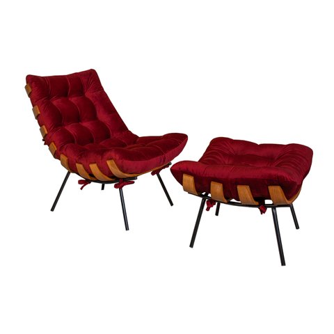 Poltrona Costela Luxo com Puff Dora Bela - 0124 Bordô