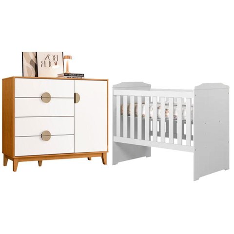 Berço Americano Carinho com Cômoda Sapateira Ipe Branco Cinamomo - Móveis Albatroz