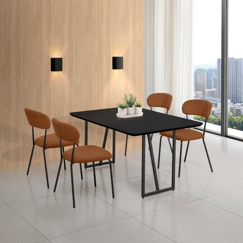 Conjunto para Sala de Jantar com 4 Cadeiras Betina Preto/Black/Terracota