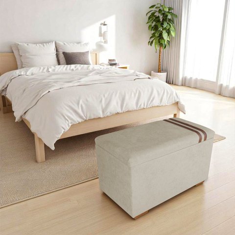 Recamier Puff Baú Organizador no Boucle com Cinto Caramelo:bege