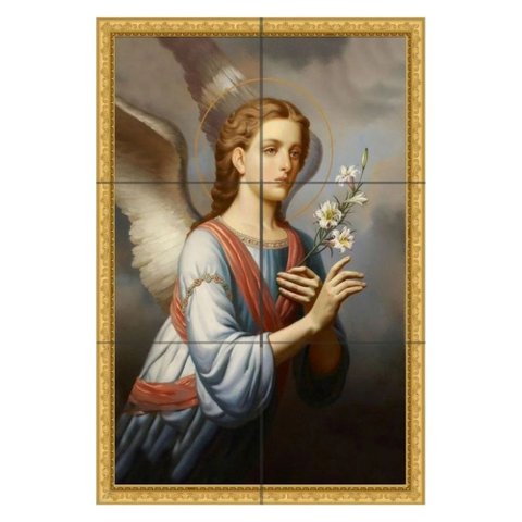 Quadro São Gabriel Arcanjo com Lírios 60x40 em Azulejos
