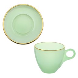 Jogo de Xícaras de Chá Matte Verde com Borda Dourada em Vidro com Pires 170ml - 8 Peças - 6