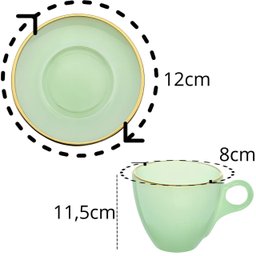 Jogo de Xícaras de Chá Matte Verde com Borda Dourada em Vidro com Pires 170ml - 8 Peças - 2