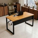 Ver imagem 1 de Mesa Escritório Escrivaninha Retangular Industrial MDF 140cm Freijó com Preto F5 Office