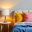 Ver imagem 3 de Abajur Colorido Pequeno de Cerâmica para Quarto com Cúpula de Tecido