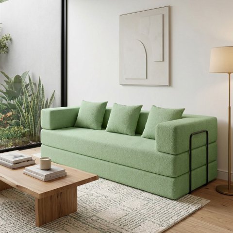 Sofá Loft na Caixa a Vácuo Moderno 3 Lugares 190cm Compacto Bouclê Verde - Vimont Moveis