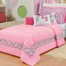 Colcha Solteiro 100% Algodão Percal 180 Fios Cobre Leito 05 Peças Unicórnio Rosa - 1