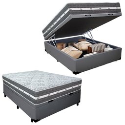 Cama Box Baú Casal Sintético + Colchão Anjos Black Graphite Molas Ensacadas 138x188x64cm Cor:cinza - 1