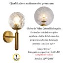Ver imagem 3 de 5 Arandela Dourada Bola Vidro Ondulado Transparente Lup57