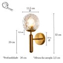 Ver imagem 4 de 5 Arandela Dourada Bola Vidro Ondulado Transparente Lup57