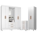 Ver imagem 1 de Guarda Roupa Casal Capela Com cômoda 4 Gavetas E armário Multiuso Lite Branco Brilho - Móveis