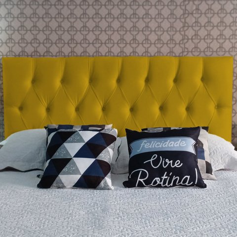 Cabeceira Estofada Solteiro Capitonê Luna Suede Liso Amarelo 90 X 60 RBL