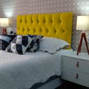 Ver imagem 3 de Cabeceira Estofada Solteiro Capitonê Luna Suede Liso Amarelo 90 X 60 RBL