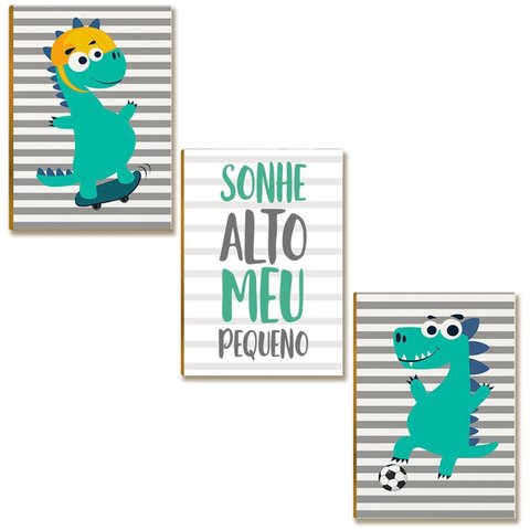 Placas MDF Infantil Dinossauro Sonhe Alto Meu Pequeno A4