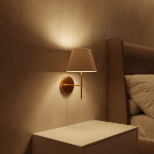 Arandela Luminaria Classica de Parede Interruptor Dourado com Cupula Algodão Bege